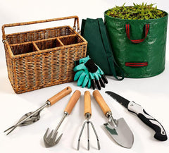 Generic front view of wicker basket with tools showing organized storage benefit
