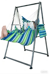 Generic front view of hammock chair set showing roomy seat and stand — comfortable lounging