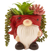 Generic gnome planter front view showing red hat for playful decor