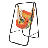 Generic hammock chair front view showing orange seat and sturdy stand benefit comfort