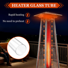 Generic heater in use with tube showing bright flame visibility and improved ambiance