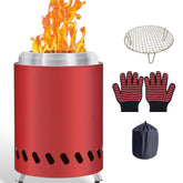 Generic red tabletop fire pit front view showing compact portable design and warmth