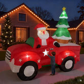 Generic inflatable Santa sleigh front view showing full set and bright LEDs