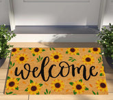 Generic sunflower coir doormat front view showing welcome design and bright appeal