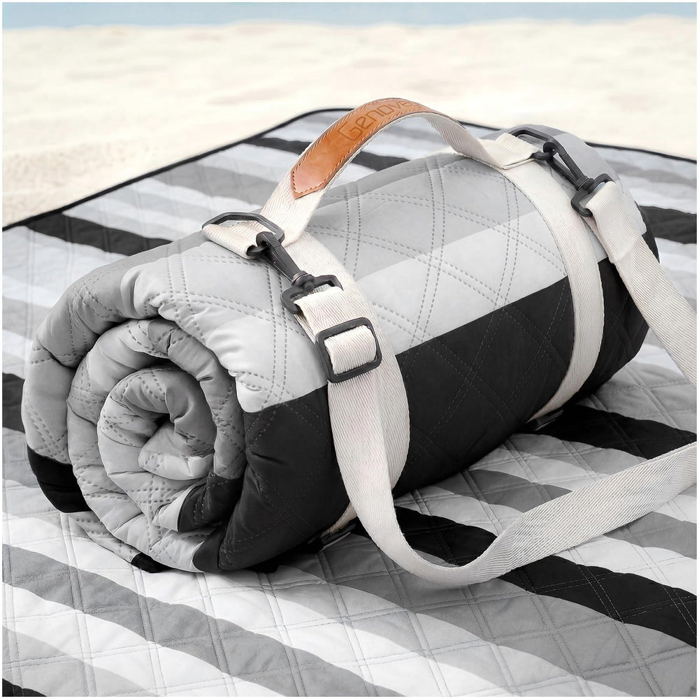 Genovega front view of folded blanket showing compact portability and clean design benefit