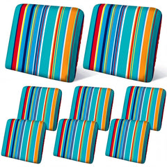 Geyoga folded stack of eight blue-stripe covers showing compact storage benefit
