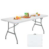 GIANTEX front view of 6ft folding table showing full tabletop and legs, convenient for gatherings