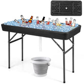 GIANTEX front view of folding ice cooler table showing full basin and legs, easy setup