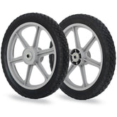 GICOOL front view of two replacement wheels showing spokes and tire, quick swap benefit