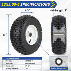 GICOOL side profile of 13-inch tire highlighting tread shape and reduced turf scuffing