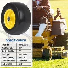 GICOOL wheels mounted on a zero-turn mower demonstrating puncture-proof, maintenance-free benefit