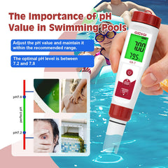 GIDIGI meter being dipped into a pool to demonstrate on-site chlorine and salinity checks