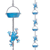 giole front view of full frog rain chain showing decorative finish and structure benefit