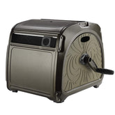 Giraffe Tools front view showing green metal reel box and compact design for tidy storage