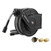 Giraffe Tools front-mounted reel showing compact wall storage and tidy hose benefit
