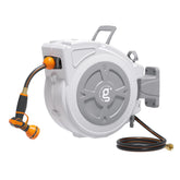 Giraffe Tools front view of wall-mounted reel showing tidy storage benefit
