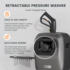 Giraffe Tools 65 ft retractable hose reel detail protecting hose from kinks benefit