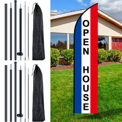 Gisafai flag poles front view showing assembled 7 ft swooper kit and visible advertising benefit