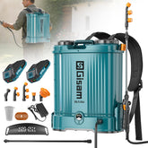 Gisam front view of backpack sprayer showing compact, sturdy design and portability