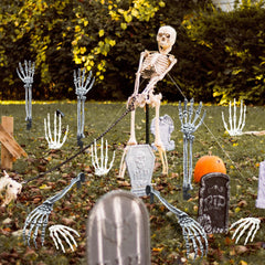 GlikCeil multiple arm stakes installed in lawn creating spooky curb appeal