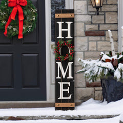 Glitzhome close-up of painted HOME lettering showing rustic wood texture