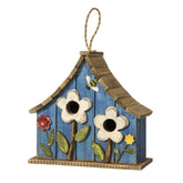 Glitzhome front view of hanging birdhouse showing distressed finish and curb appeal