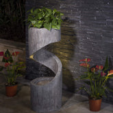 Glitzhome front view fountain showcasing curved waterfall and planter, adds peaceful ambiance