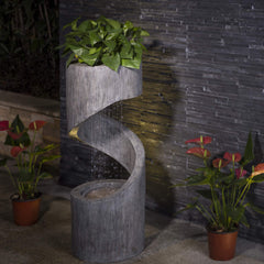 Glitzhome front view fountain showcasing curved waterfall and planter, adds peaceful ambiance