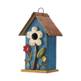 Glitzhome front view showing rustic blue birdhouse and welcoming entrance