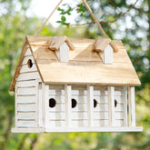 Glitzhome front view washed white birdhouse showing curb appeal and shelter benefit