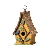 Glitzhome front view washed yellow birdhouse showing welcoming design