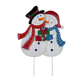 Glitzhome front view of multicolor snowman stake showing festive curb appeal