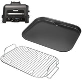 GLOWYE front view of griddle and rack showing full cooking surface and fit