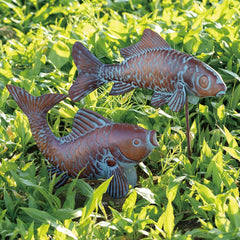 G/N small koi profile beside plants adding depth and garden charm