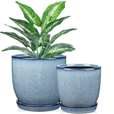 GnFlus blue planter set front view showing matching saucers and clean finish, enhances decor