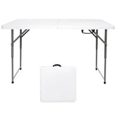 Go-Trio front view of white folding table showing clean design and portability