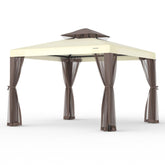 GOJOOASIS front view of beige gazebo showing full shaded area and seating benefit