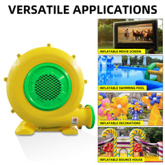 GONFLABLE blower inflating a large bounce house quickly for event setup