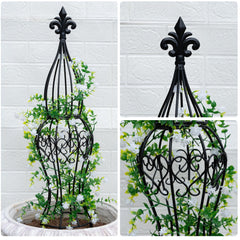 Goooxim trellis in patio planter demonstrating compact vertical garden benefit