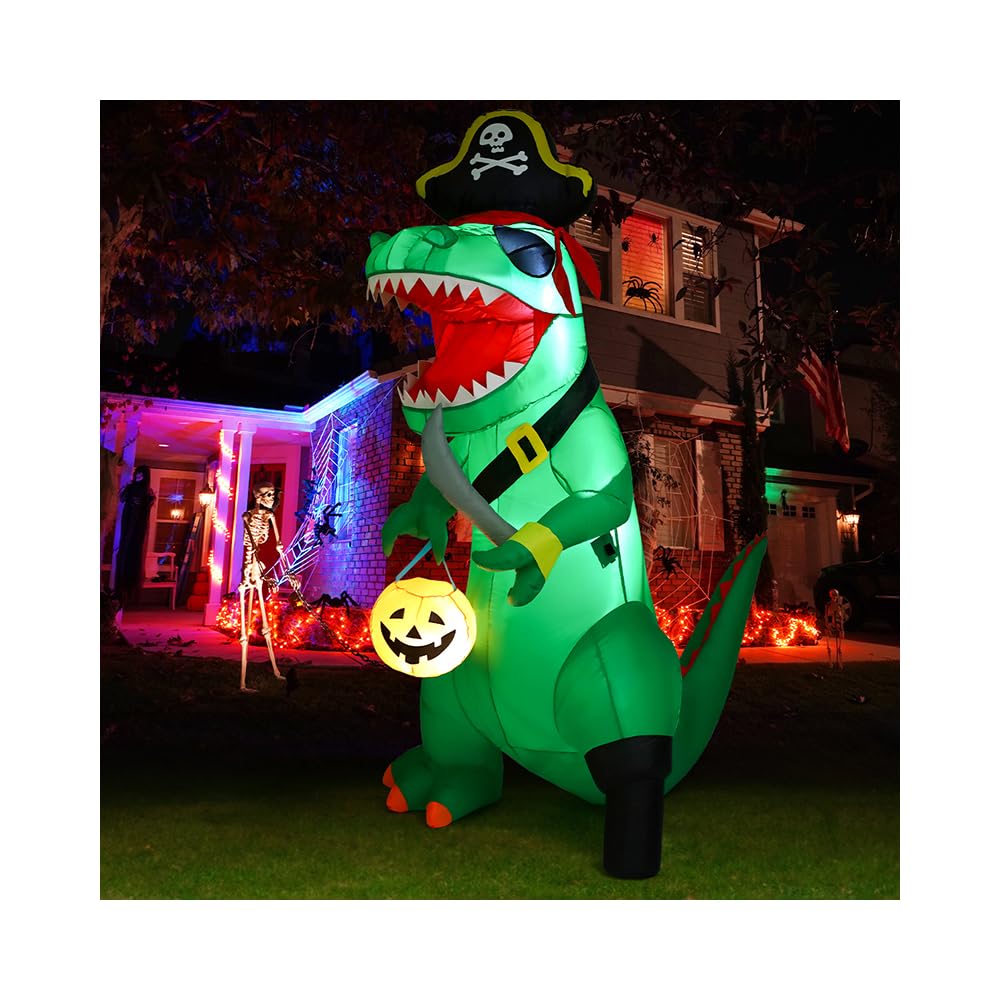GOOSH front view pirate dinosaur inflatable showcasing bold design and easy setup