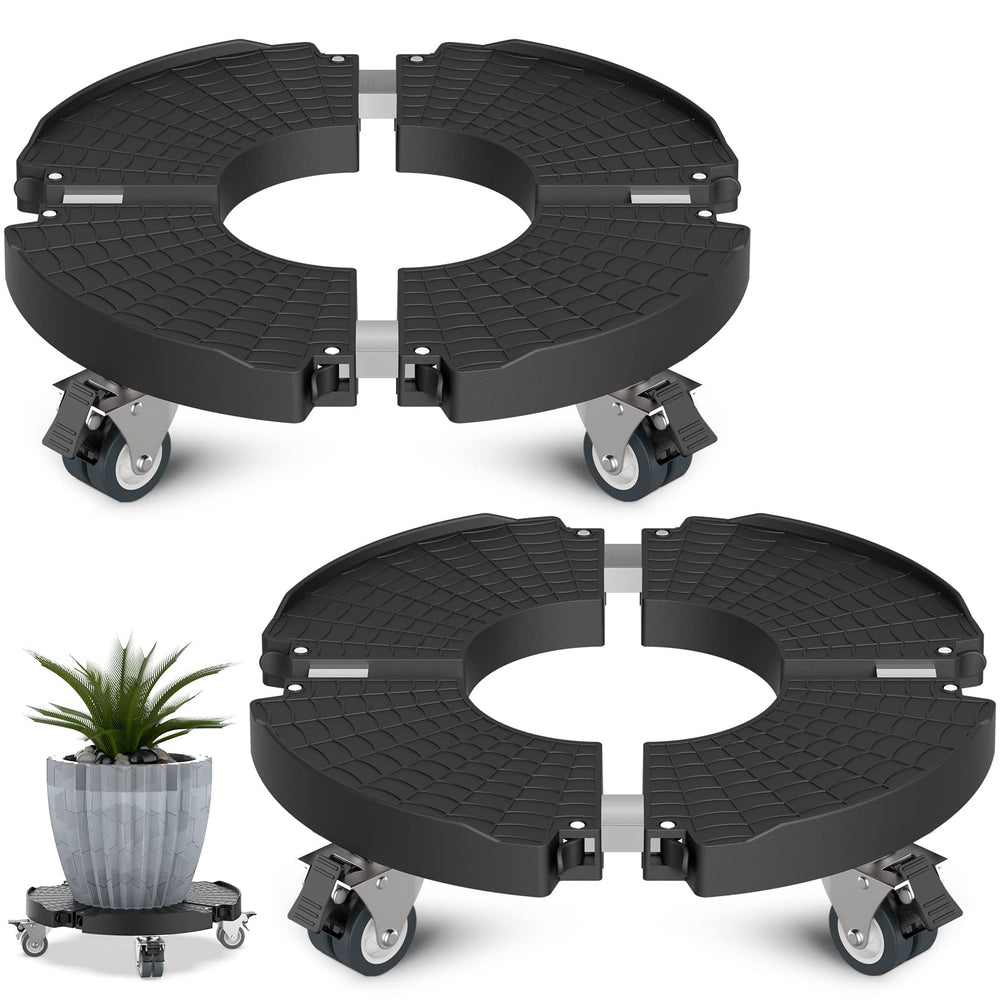 Goovilla front view of 2-pack plant stands showing sturdy platforms and wheels for mobility