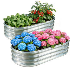 GOOZOO front view of the silver galvanized planter showing sturdy walls and neat finish