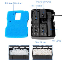 Goplus close-up of filter baskets and foam showing staged debris capture for easier maintenance