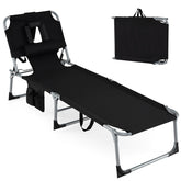 Goplus front view of lounge chair folded and open showing portability benefit