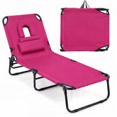 Goplus front view of open tanning chair showing adjustable recline and stable base