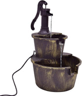 Goplus front view of fountain showing rustic barrel and calming visual appeal