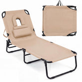 Goplus tanning chair front view showing full lounger and comfort features