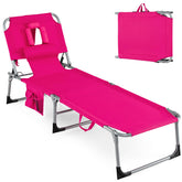 Goplus front view of chair showing recline positions and portability benefit
