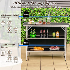 Goplus two-tier shelves stocked with food showing organized storage advantage