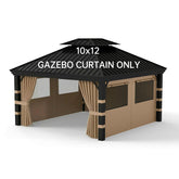 GOTRUTH front view of khaki gazebo curtains showing full privacy and shelter